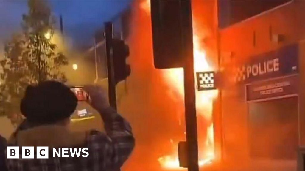 Sunderland rioters attack police office and set car alight