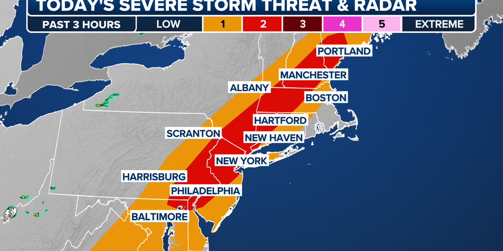 Showers and thunderstorms likely along the I-95 corridor on Saturday